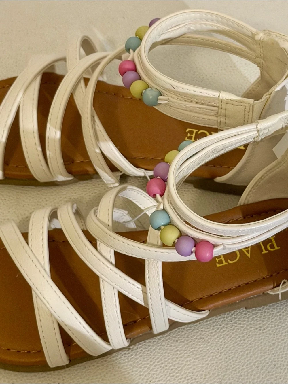 The Children’s Place Girls White Beaded Gladiator Sandals Size 1 NWT Summer